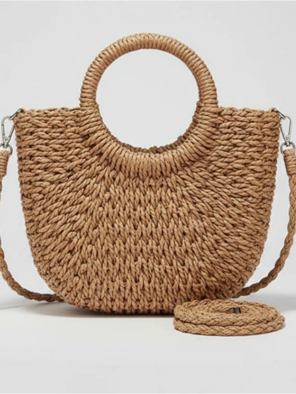Natural Woven Round-Handle Crossbody Bag - Straw: wicker - Picture 8 of 8